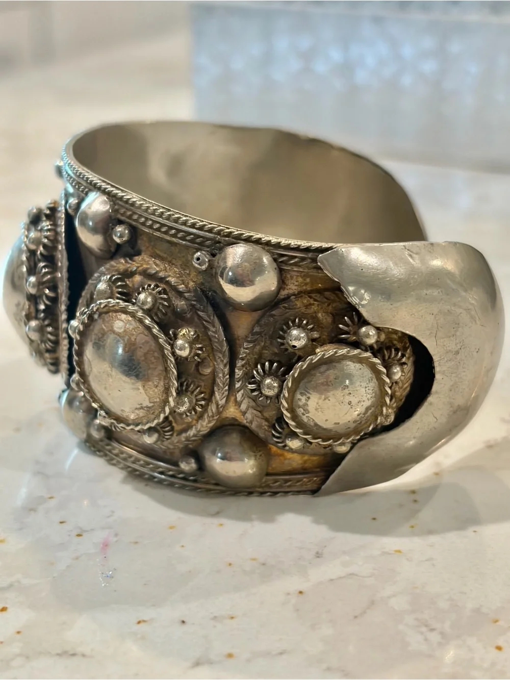 Vintage Thailand Sterling Silver Ornate Statement Filagree Cuff Bracelet • 50.8g